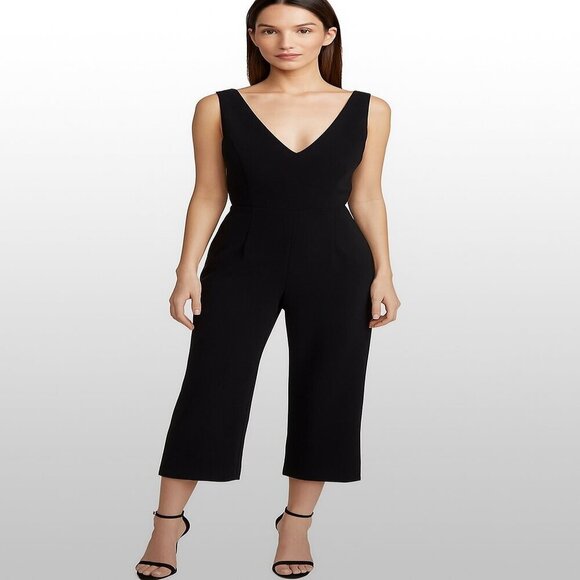 RW&Co Black Jumpsuit Women 6 V-Neck Sleeveless Cropped Criss Cross Back - Picture 1 of 13